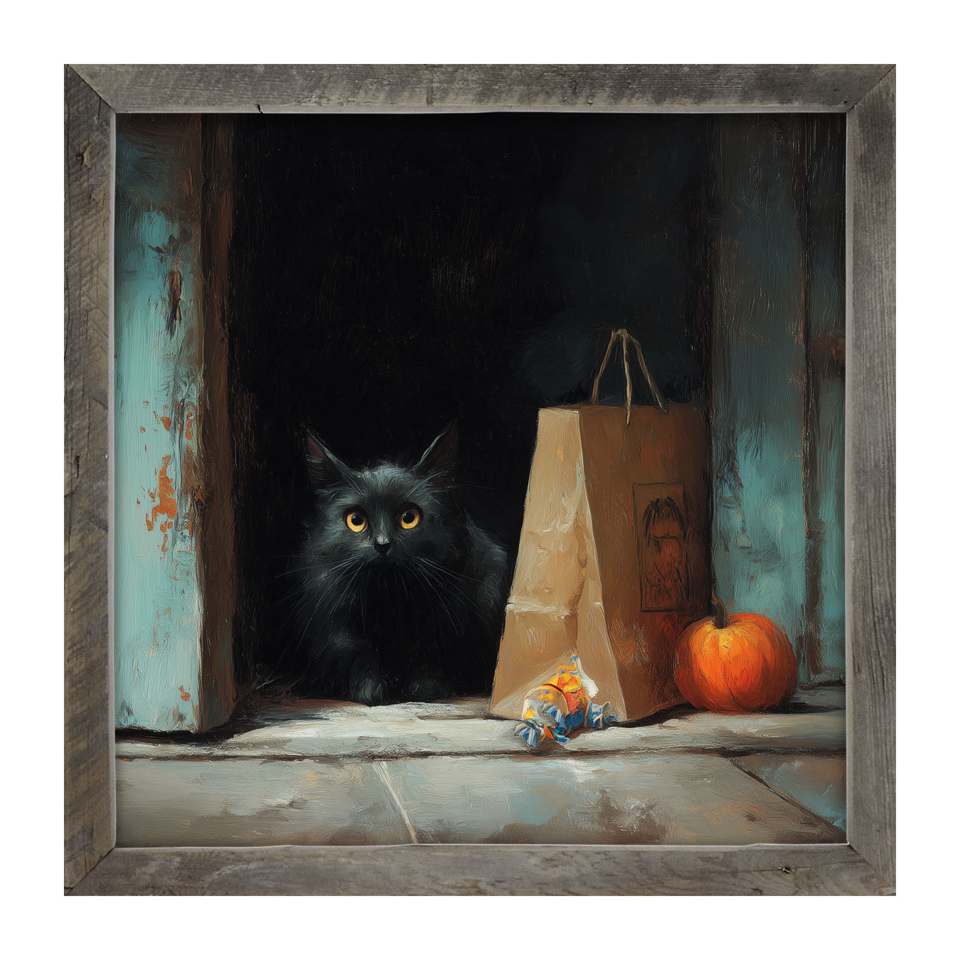Black Cat ready to Trick or Treat - Framed Art