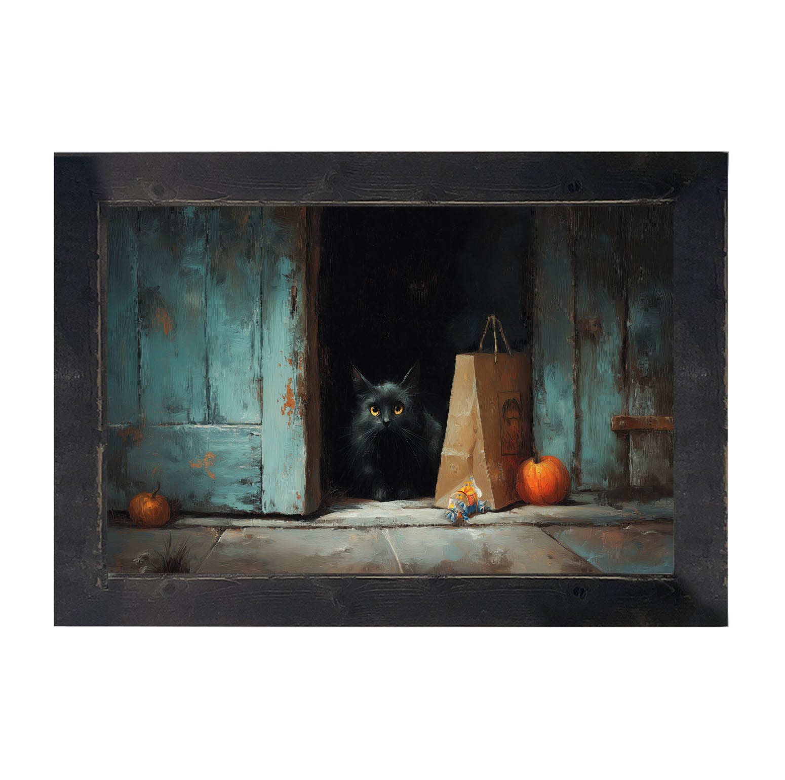 Black Cat ready to Trick or Treat - Framed Art