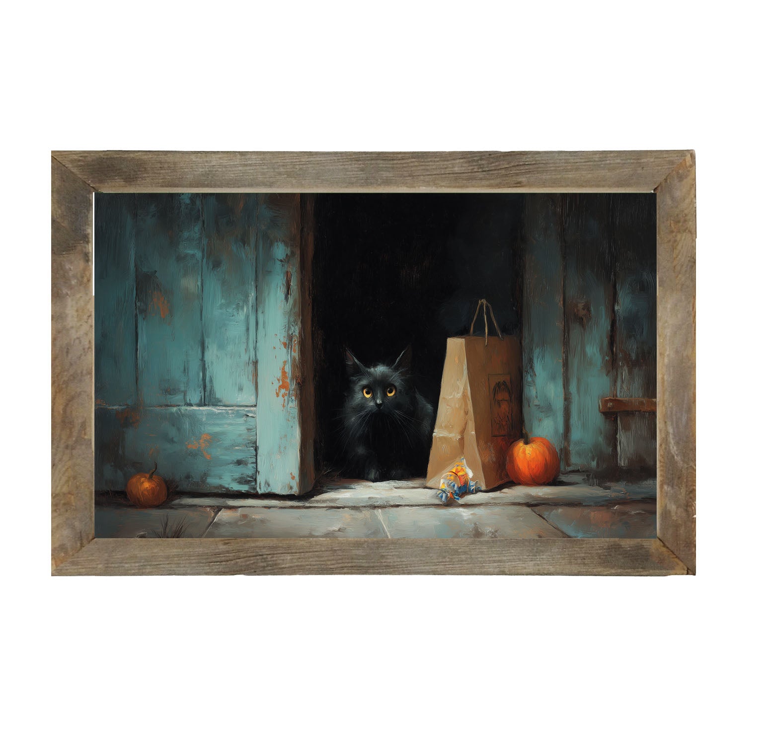Black Cat ready to Trick or Treat - Framed Art