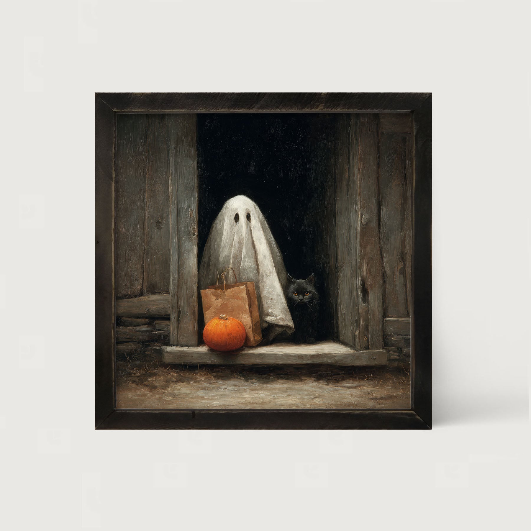 Ghost with Black Cat Trick or Treating