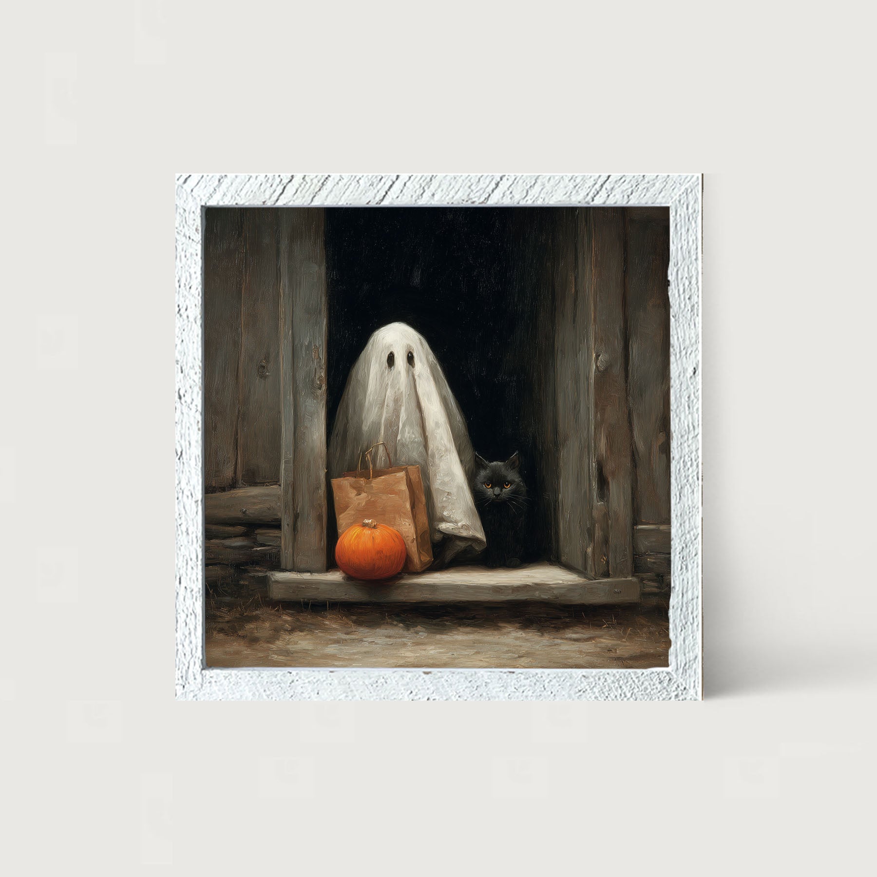 Ghost with Black Cat Trick or Treating