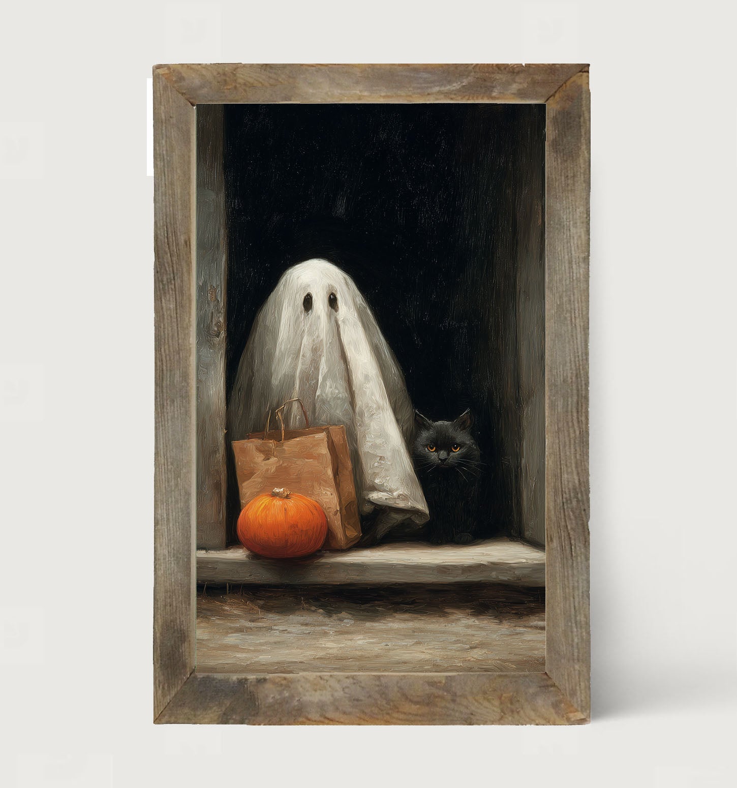 Ghost with Black Cat Trick or Treating