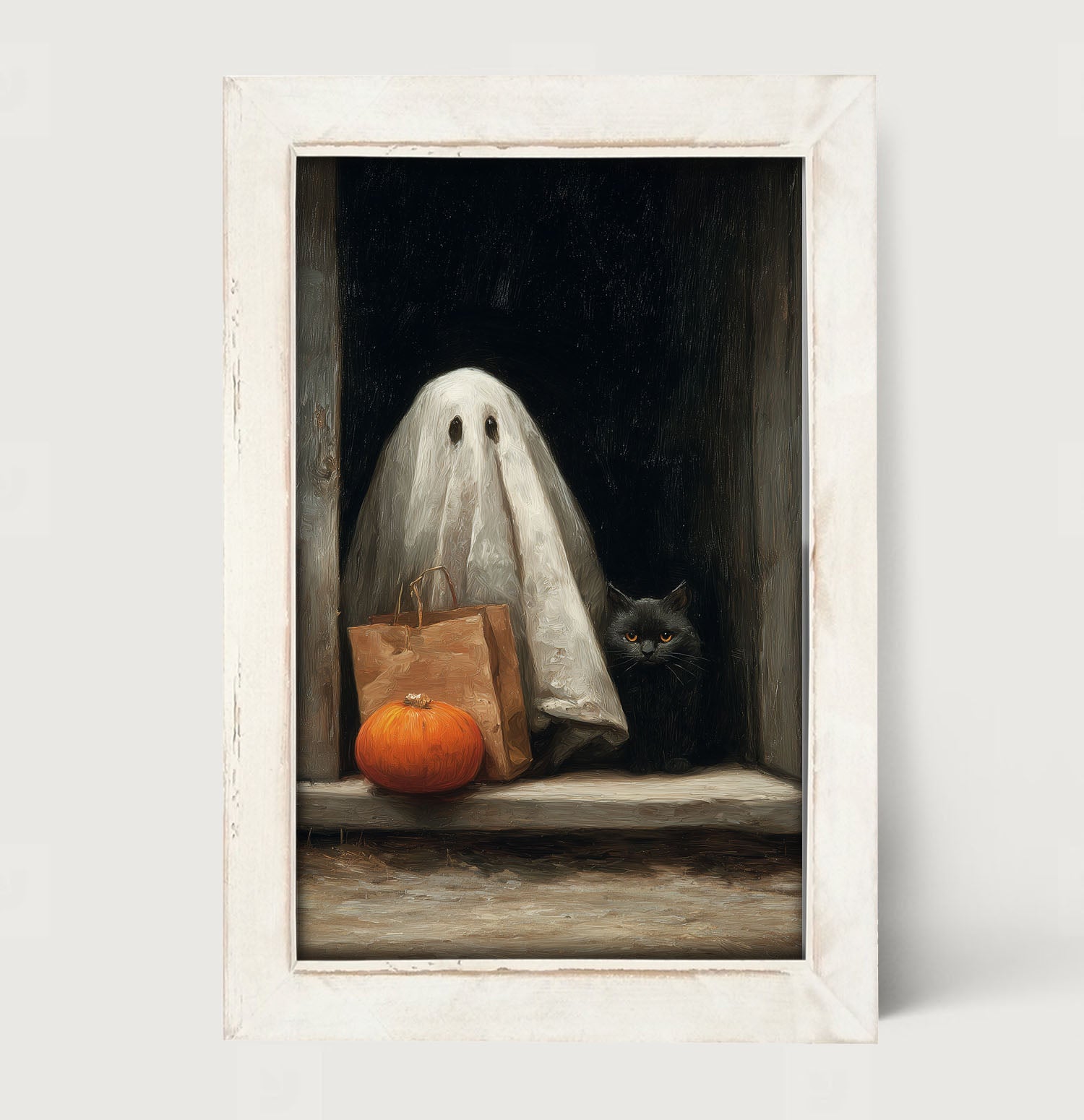 Ghost with Black Cat Trick or Treating