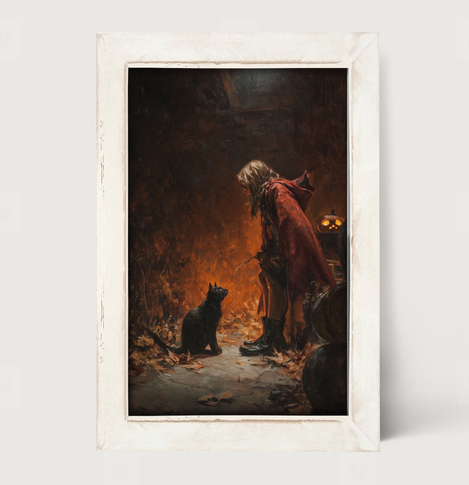 Witch with Black Cat at Night