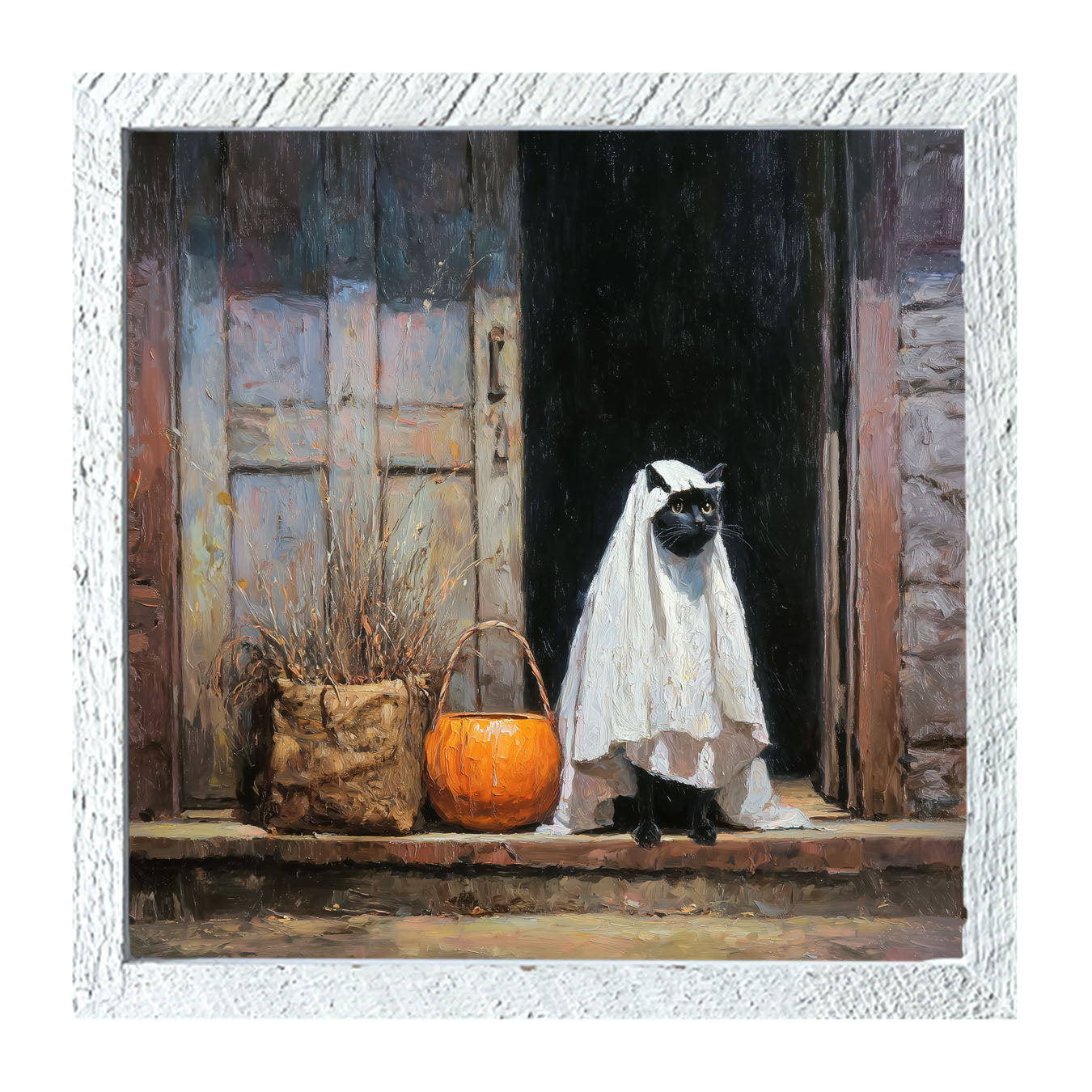 Trick or Treating Pets - Cat at the Door - Framed Art