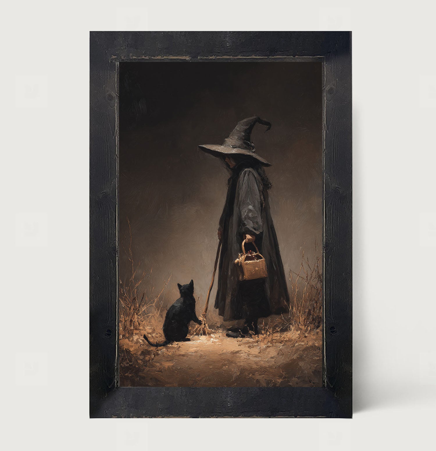 Witch with Black Cat on Path