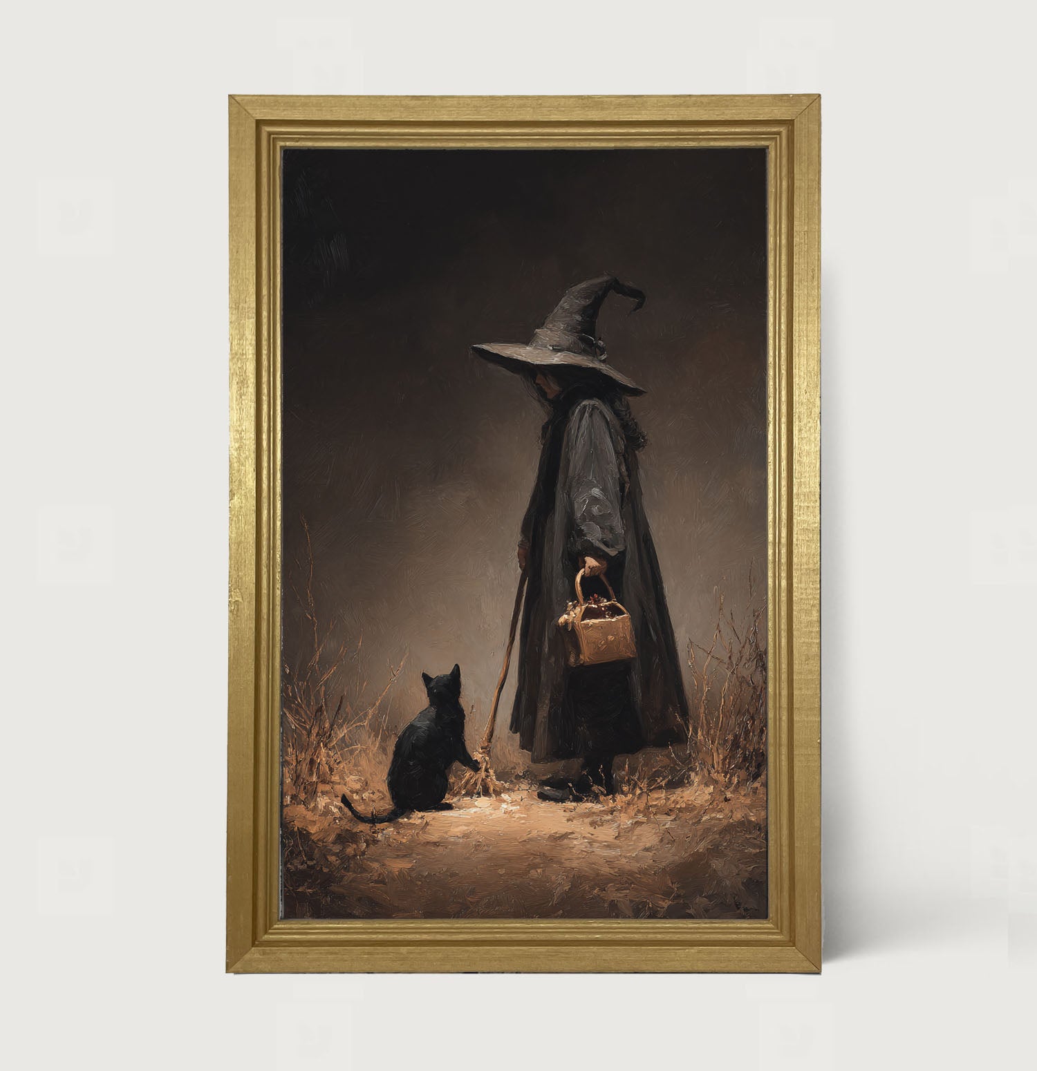 Witch with Black Cat on Path