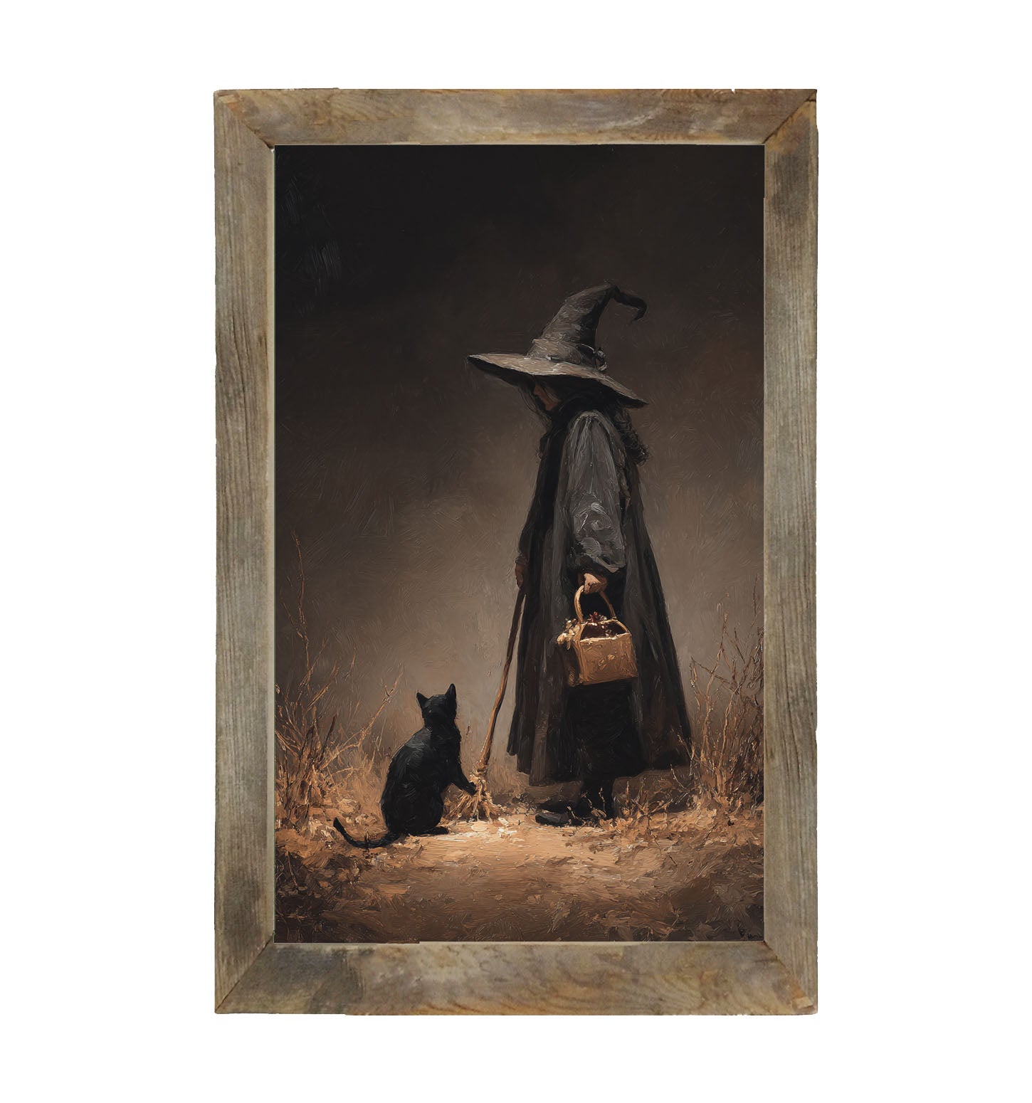 Witch with Black Cat on Path - Framed Art