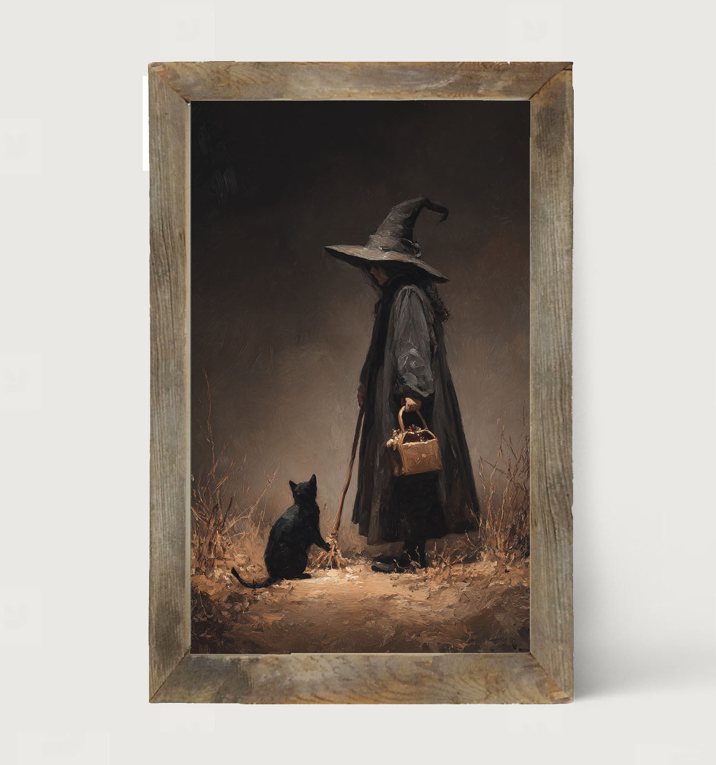 Witch with Black Cat on Path