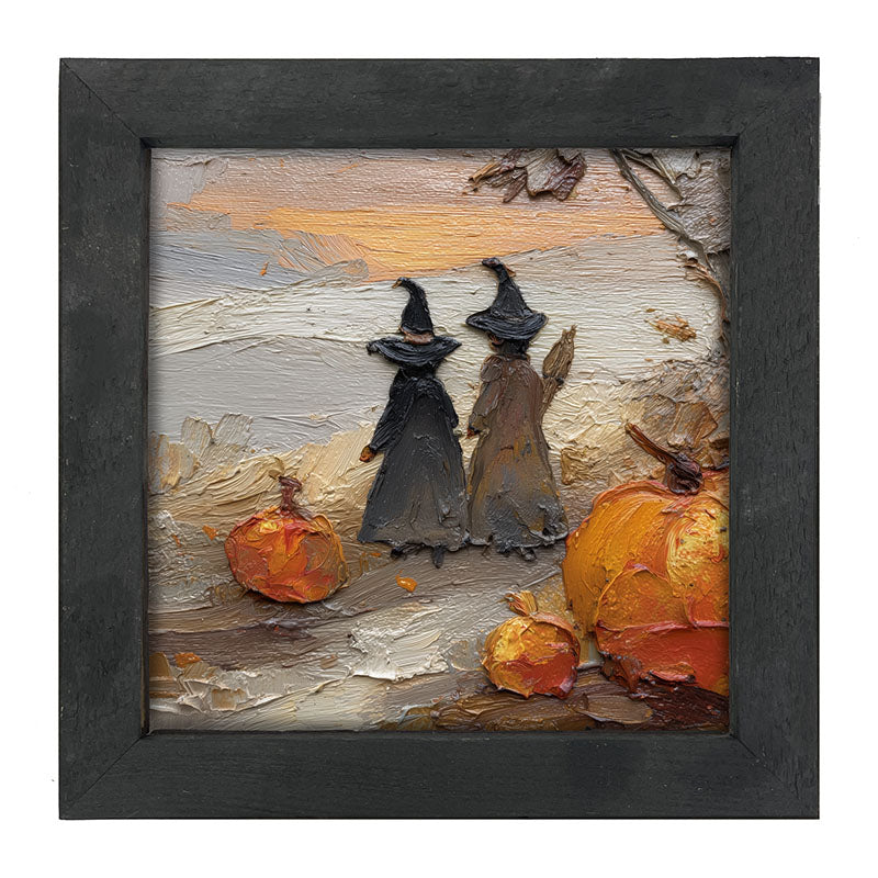 Two Witches with Pumpkins - Framed Art