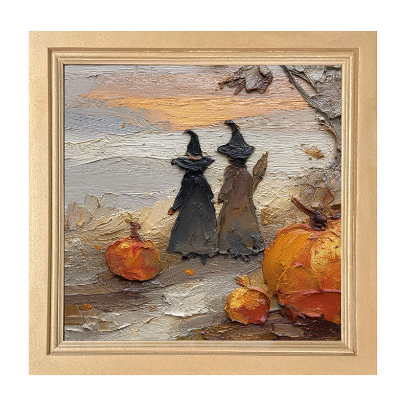 Two Witches with Pumpkins - Framed Art