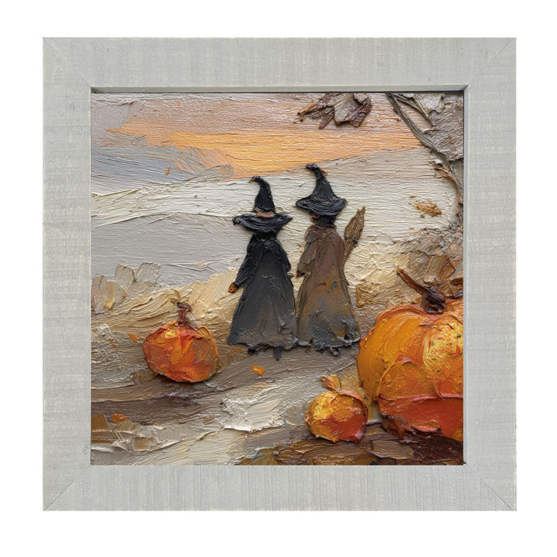 Two Witches with Pumpkins - Framed Art
