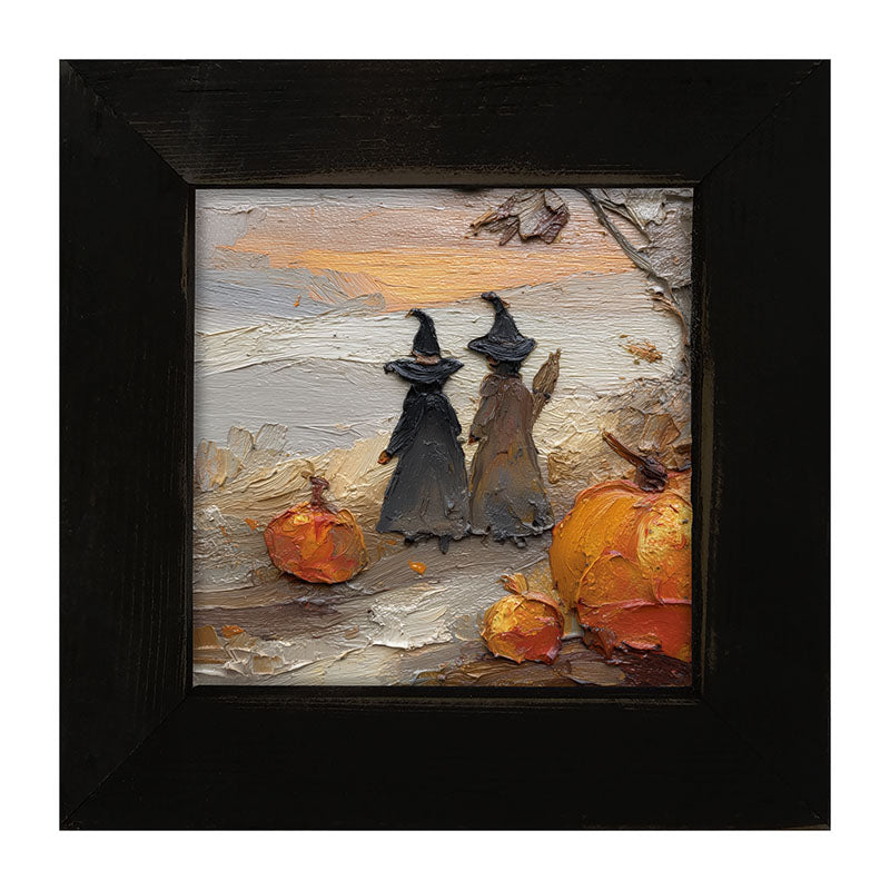 Two Witches with Pumpkins - Framed Art