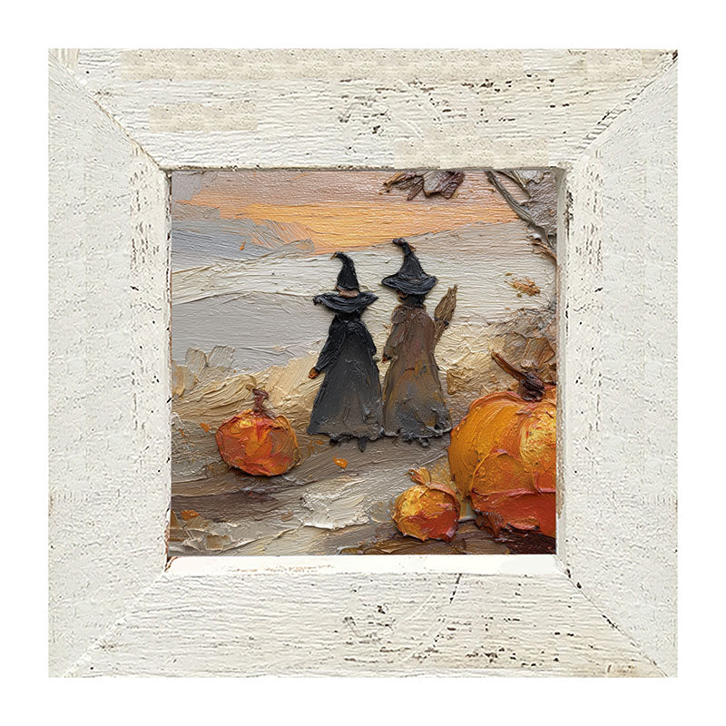 Two Witches with Pumpkins - Framed Art