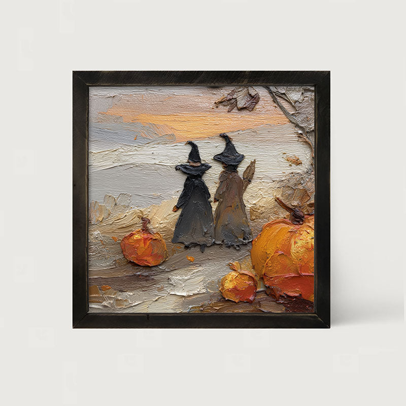 Two Witches with Pumpkins