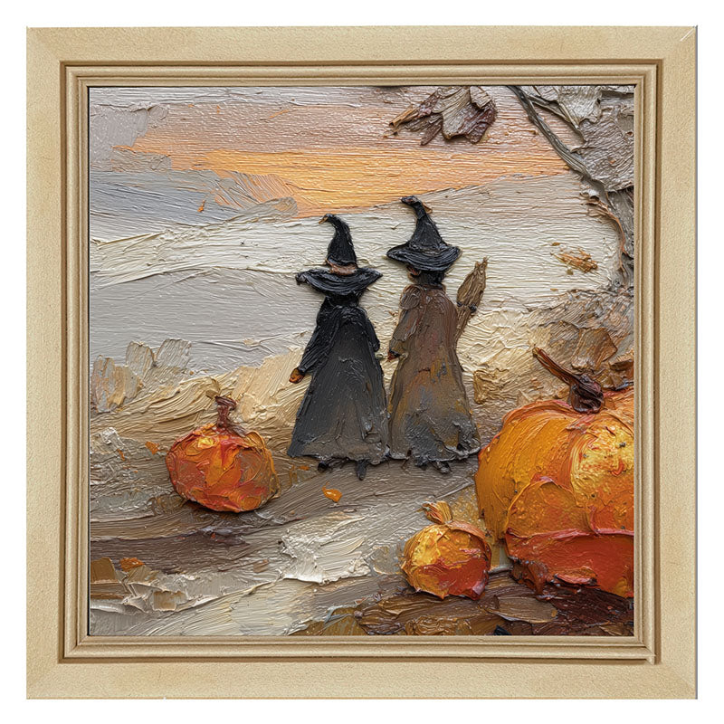 Two Witches with Pumpkins