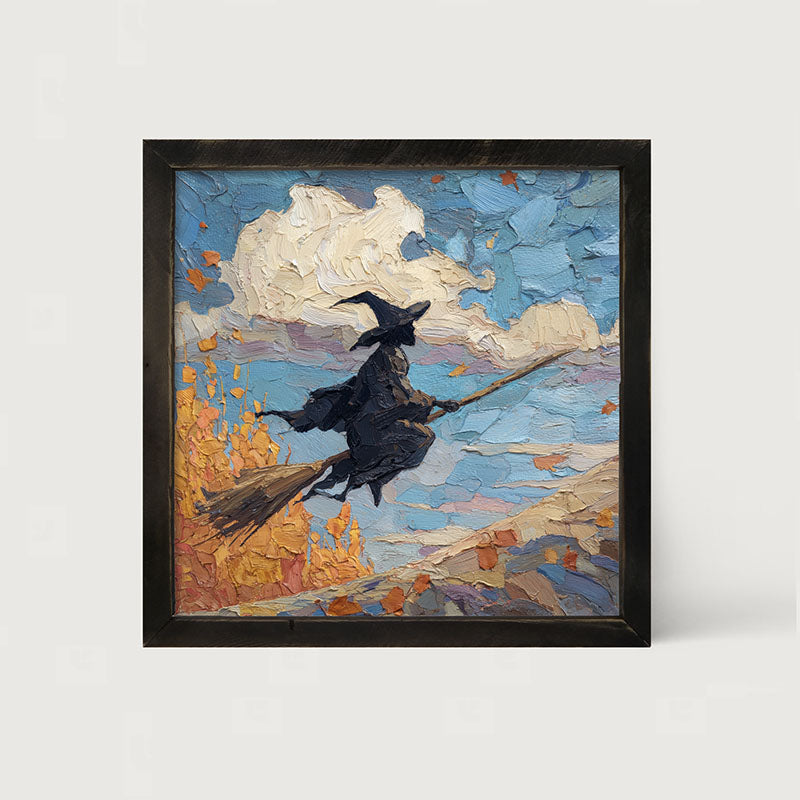 Flying Witch with Clouds - Framed Art