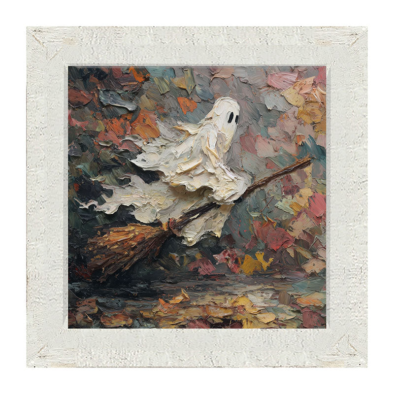 Ghost on Broom at Night - Framed Art