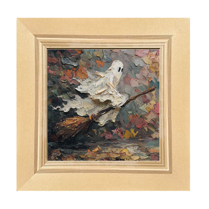 Ghost on Broom at Night - Framed Art