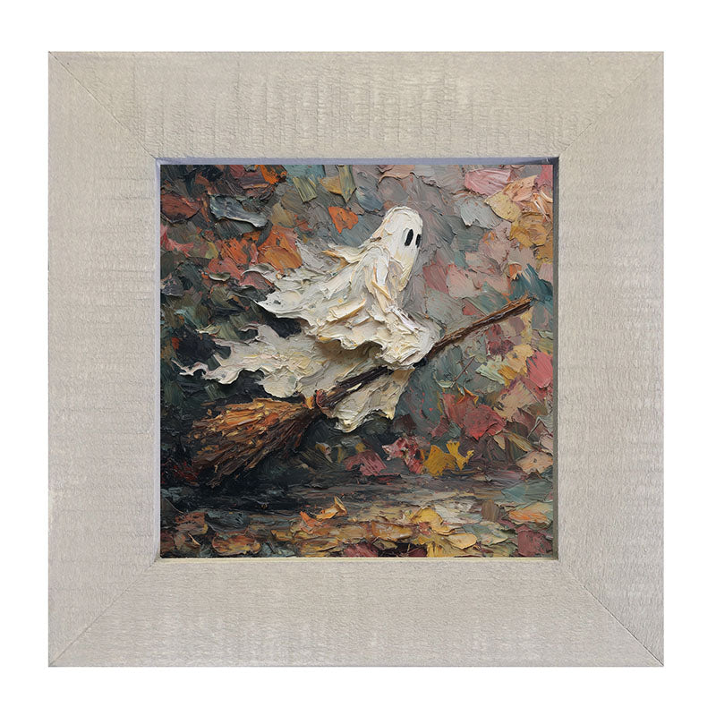 Ghost on Broom at Night - Framed Art