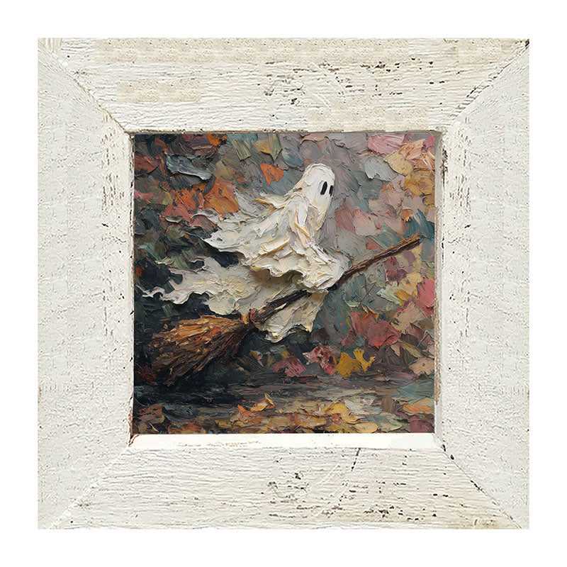 Ghost on Broom at Night - Framed Art