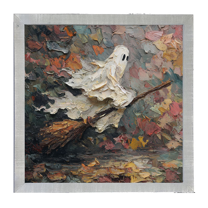 Ghost on Broom at Night - Framed Art