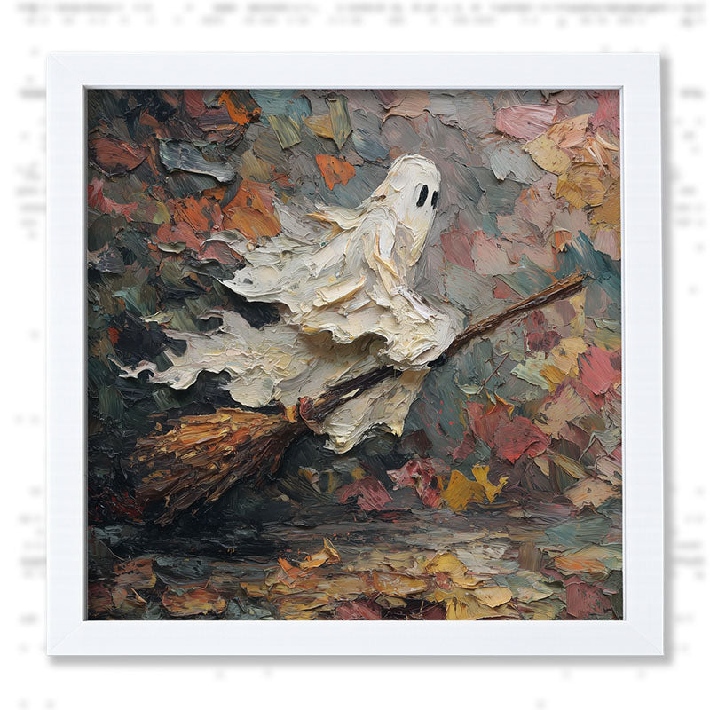 Ghost on Broom at Night - Framed Art