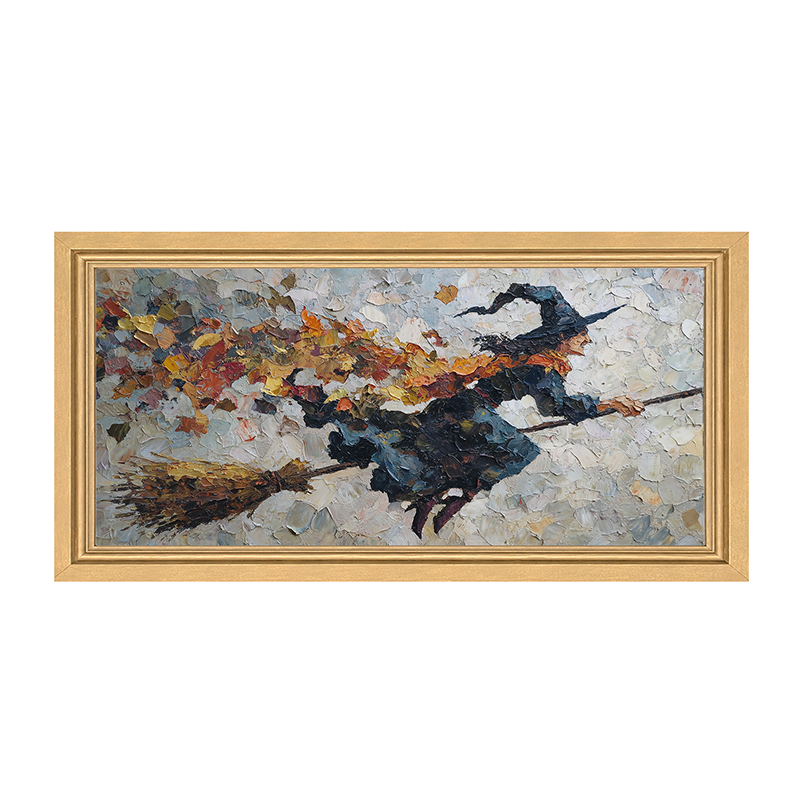 Flying Witch with Leaves - Framed Art