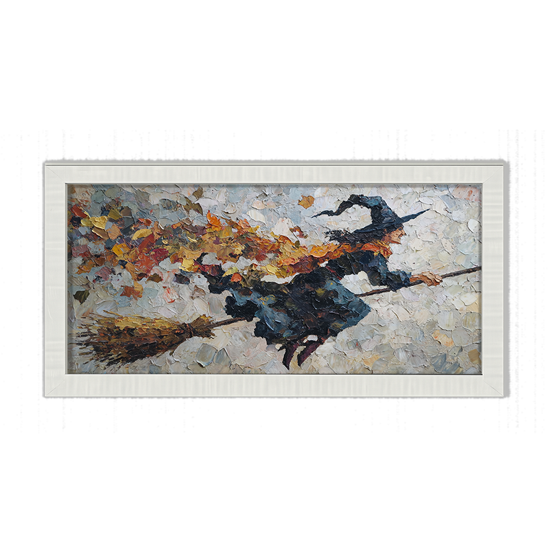 Flying Witch with Leaves - Framed Art