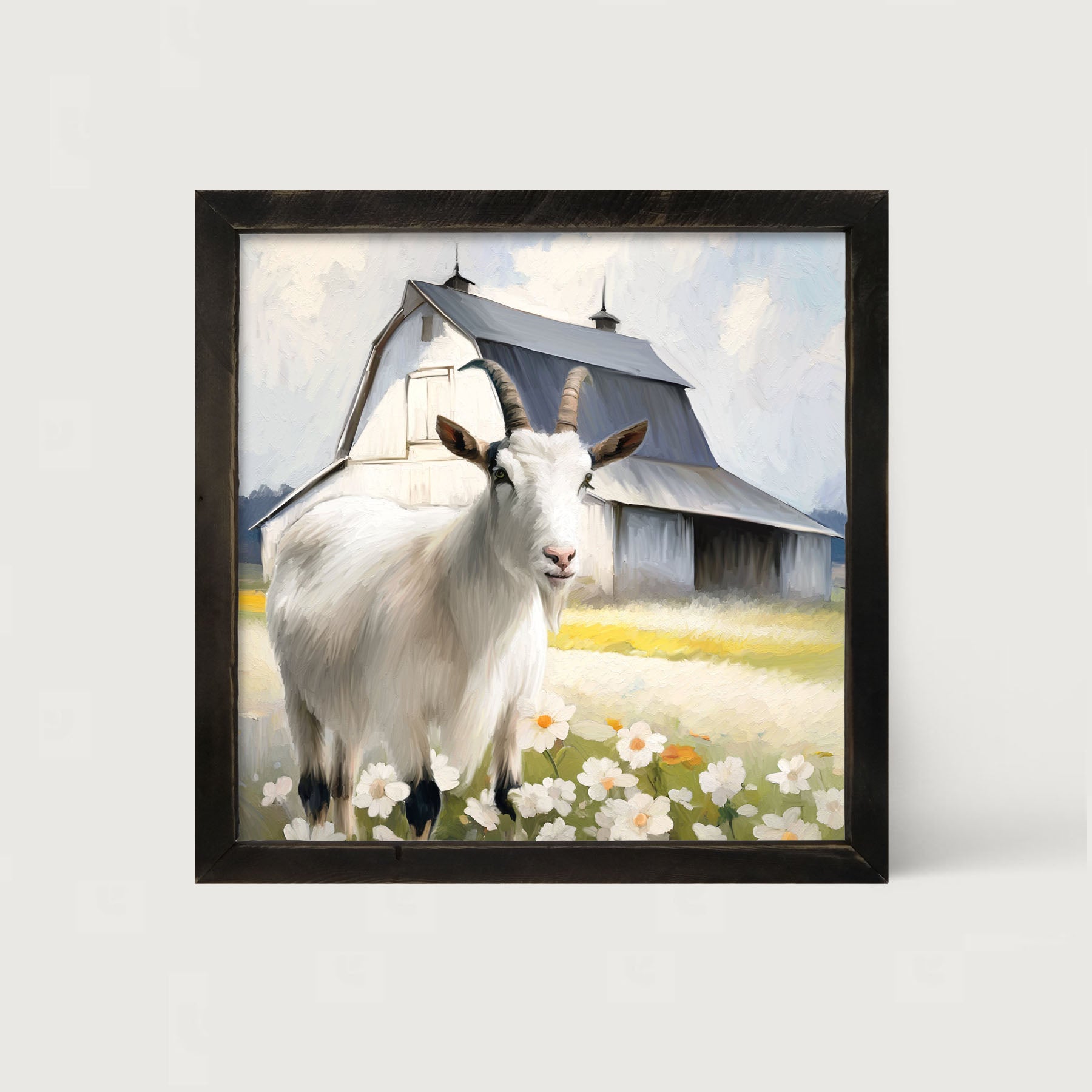 Goat in flowers - Framed art