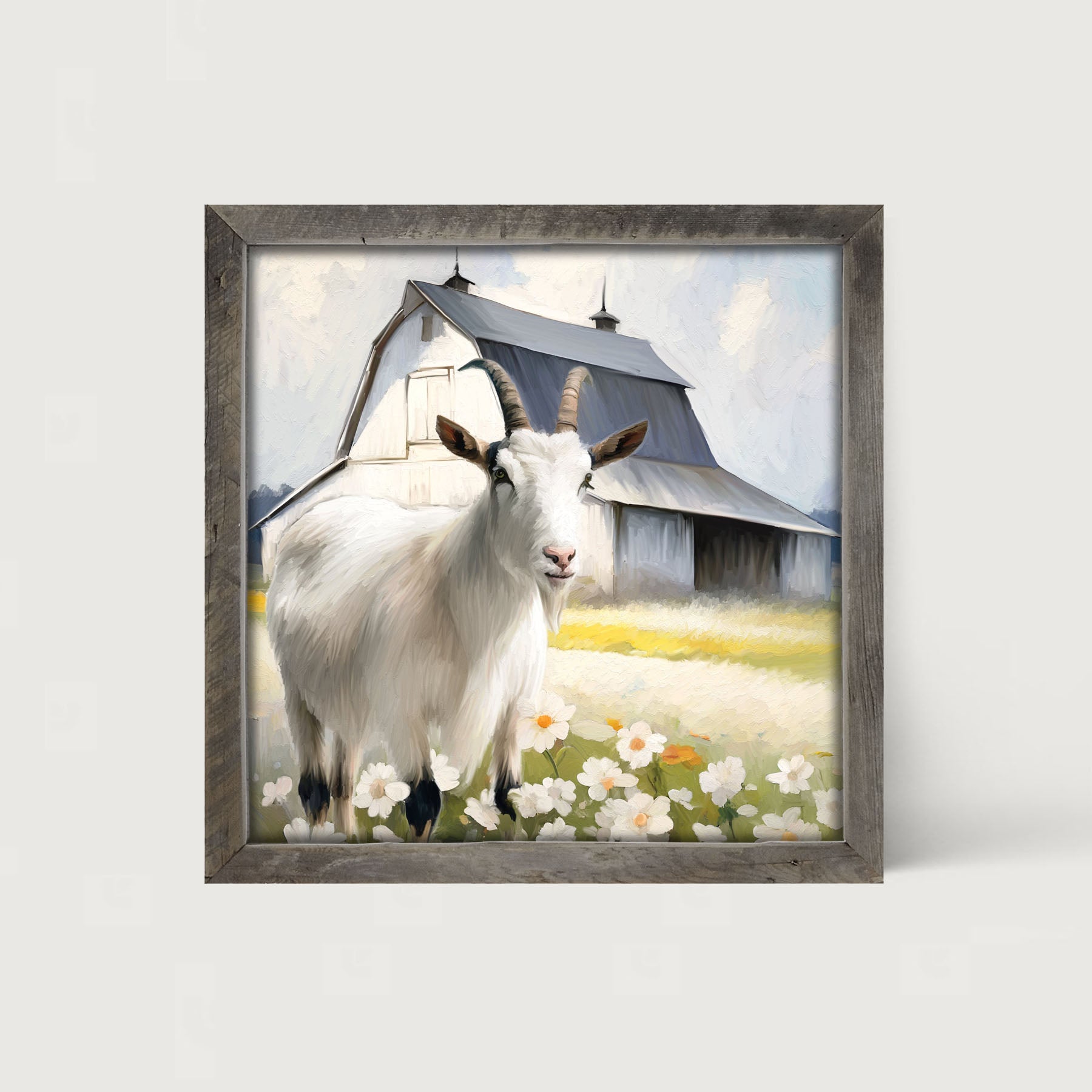 Goat in flowers - Framed art