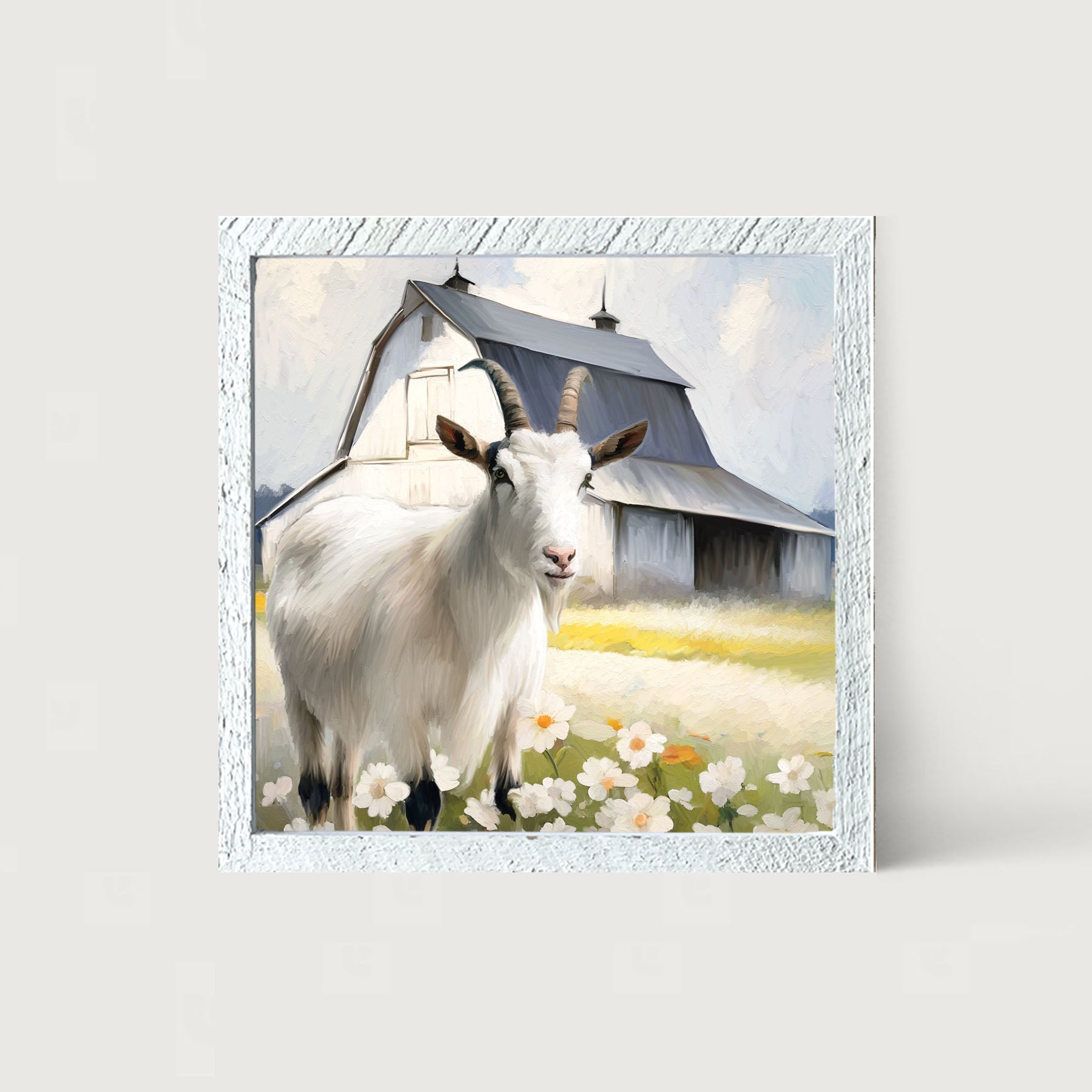 Goat in flowers - Framed art