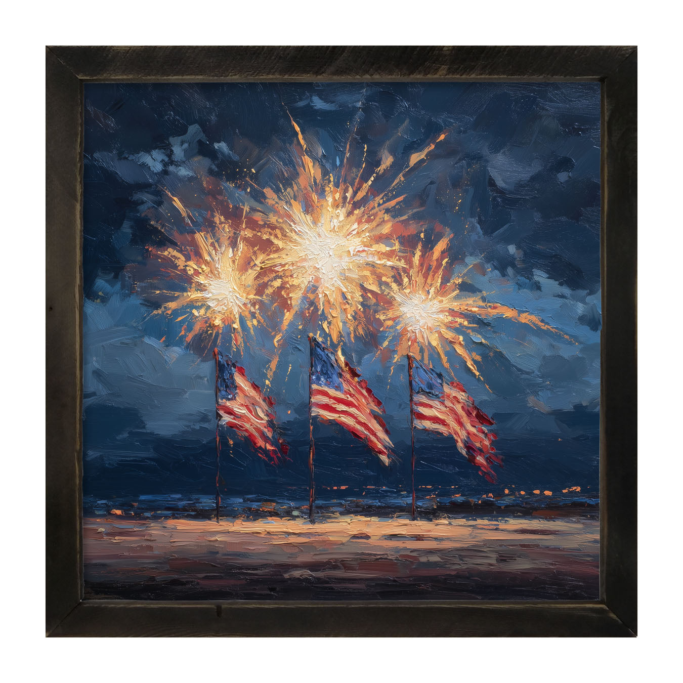 Beachside Fireworks - Framed Art