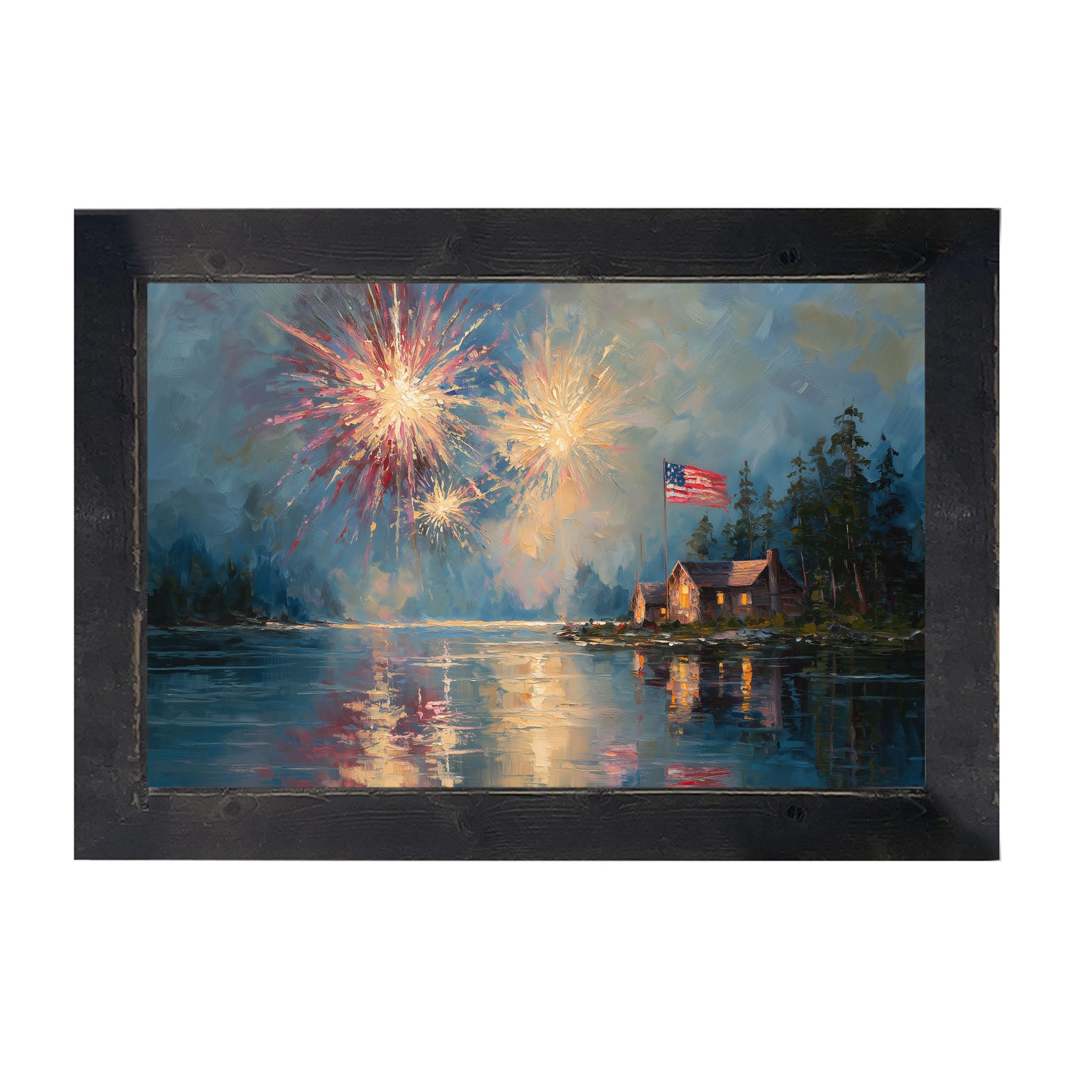Fireworks at the Lake House - Framed Art