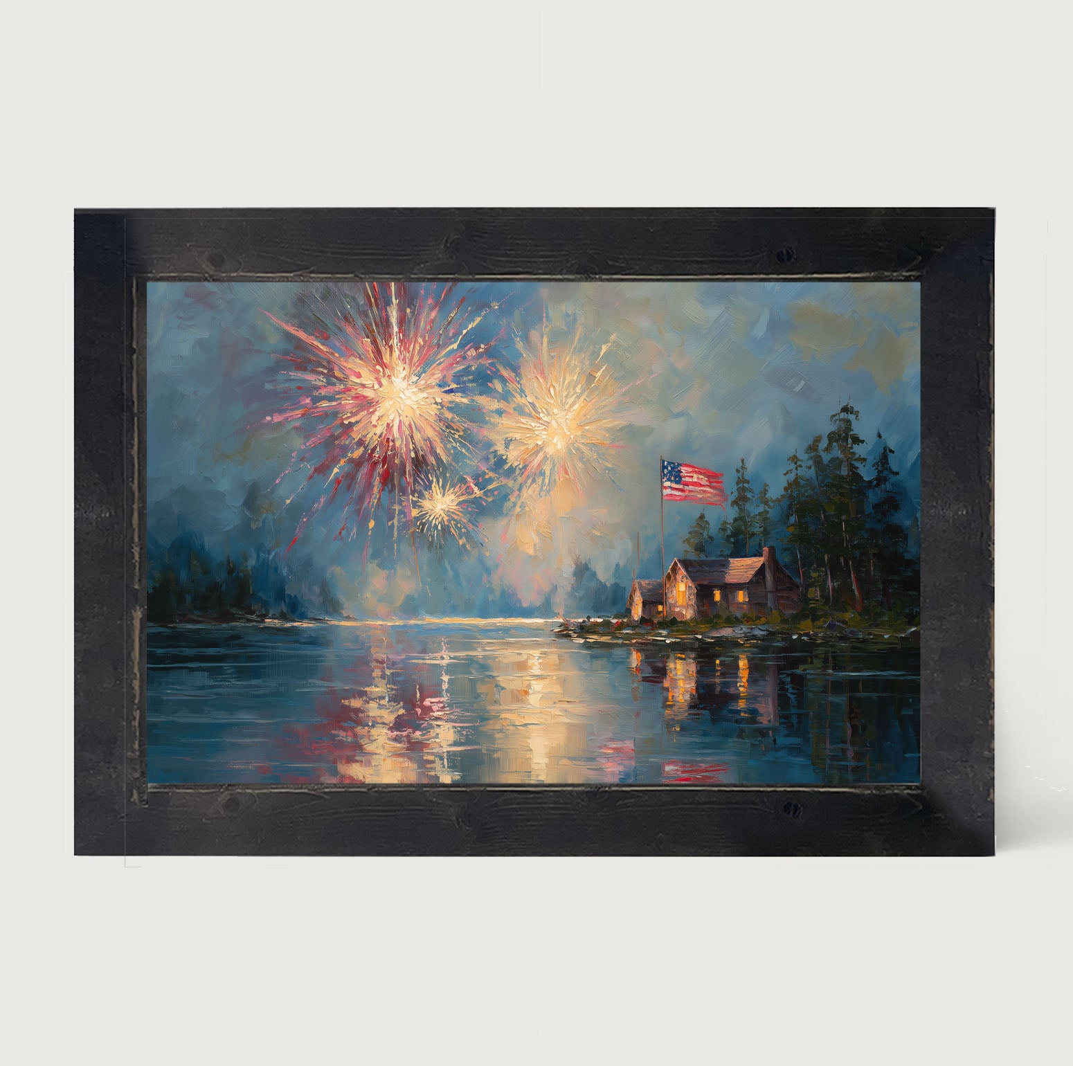 Fireworks at the Lake House - Framed Art