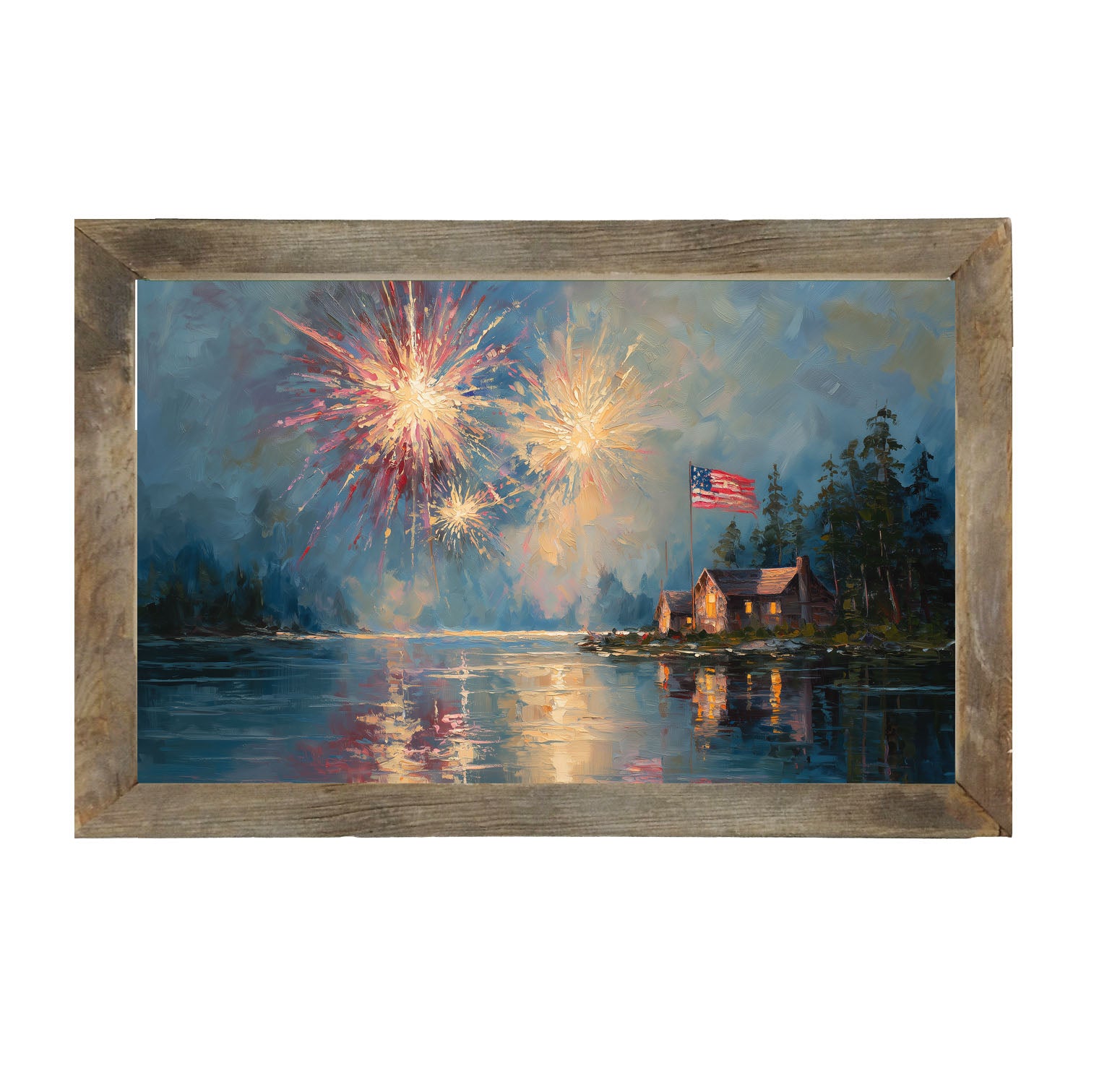 Fireworks at the Lake House - Framed Art