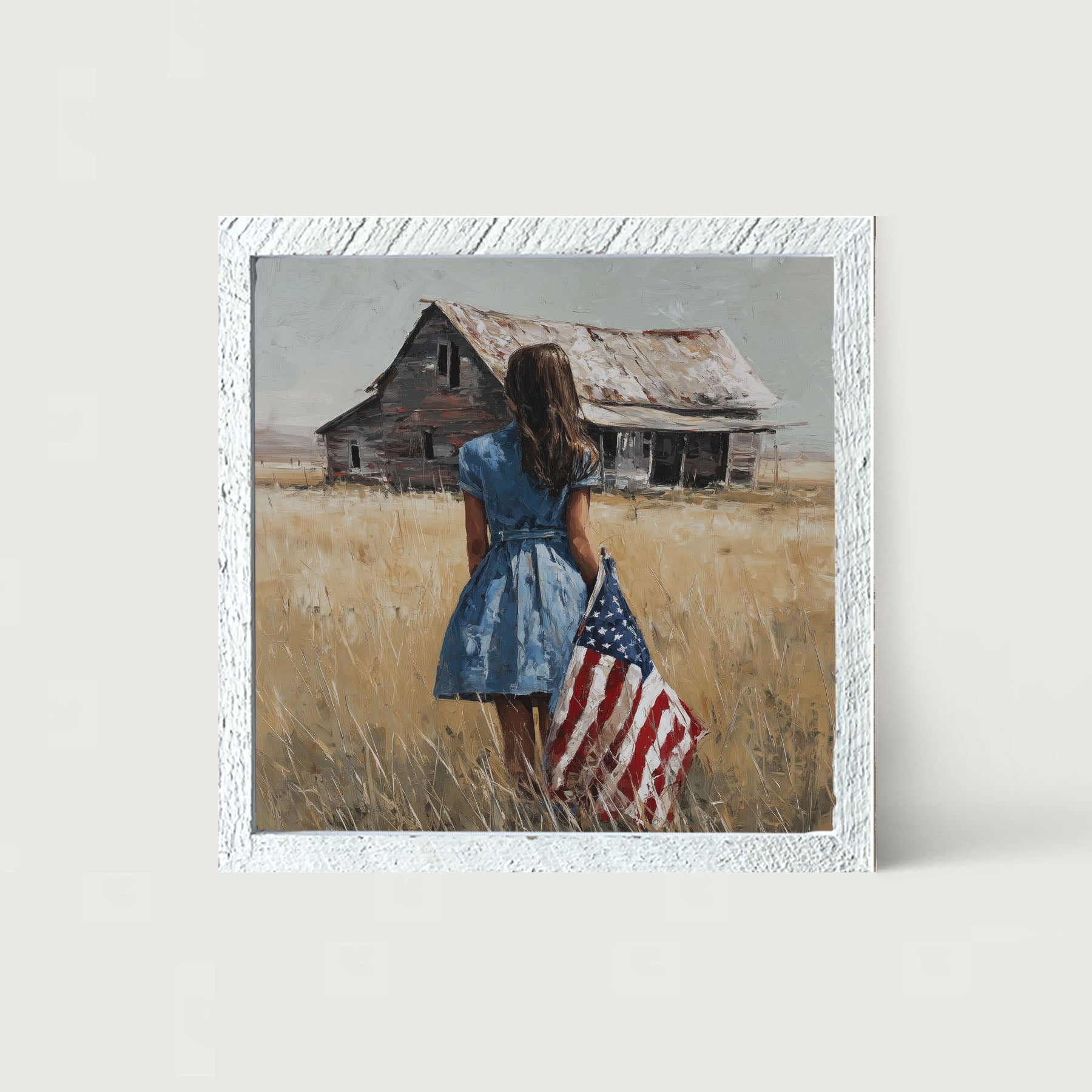Child With Flag - Girl in Blue Dress
