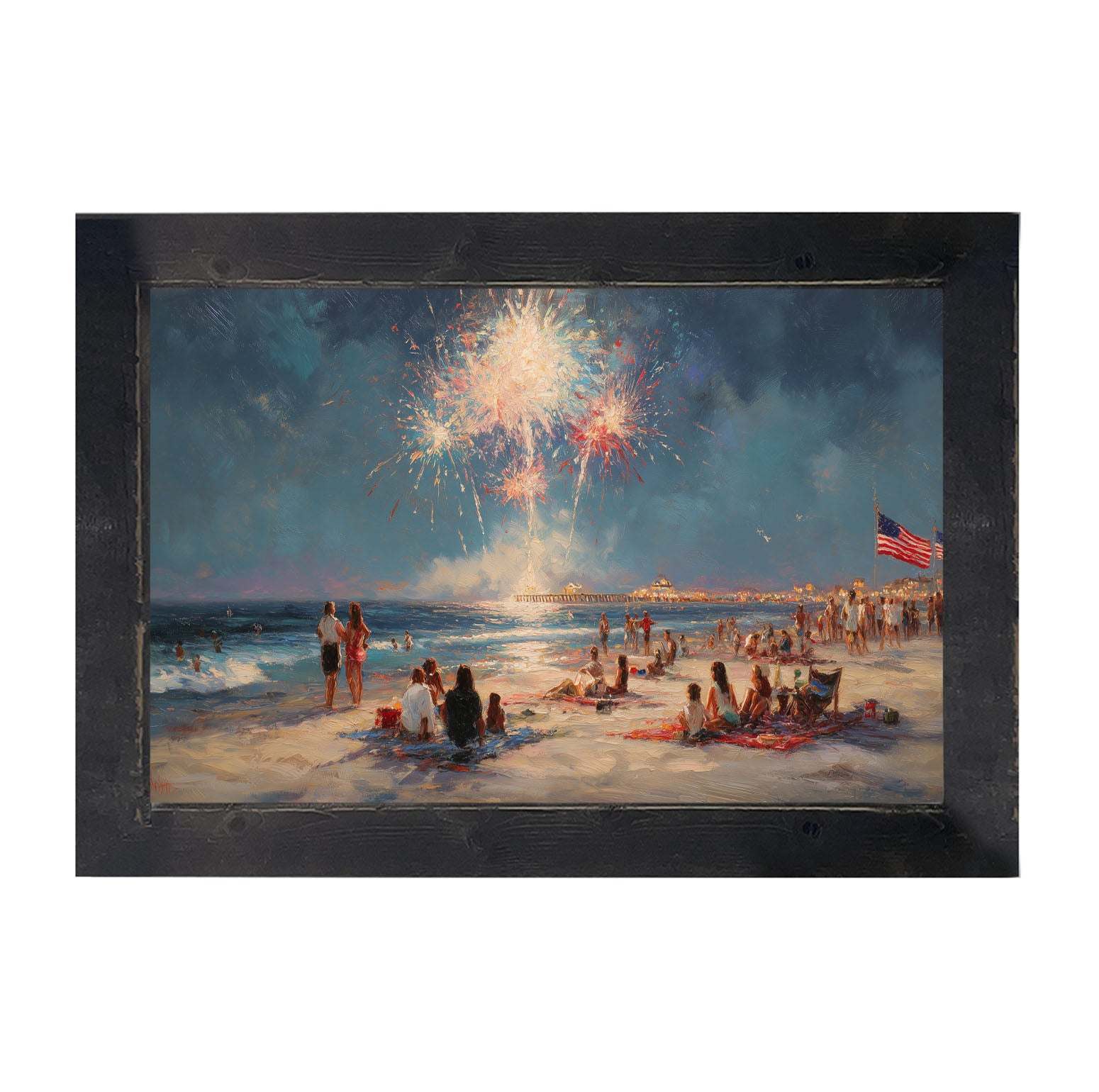 Fireworks- familes at the beach - Framed Art