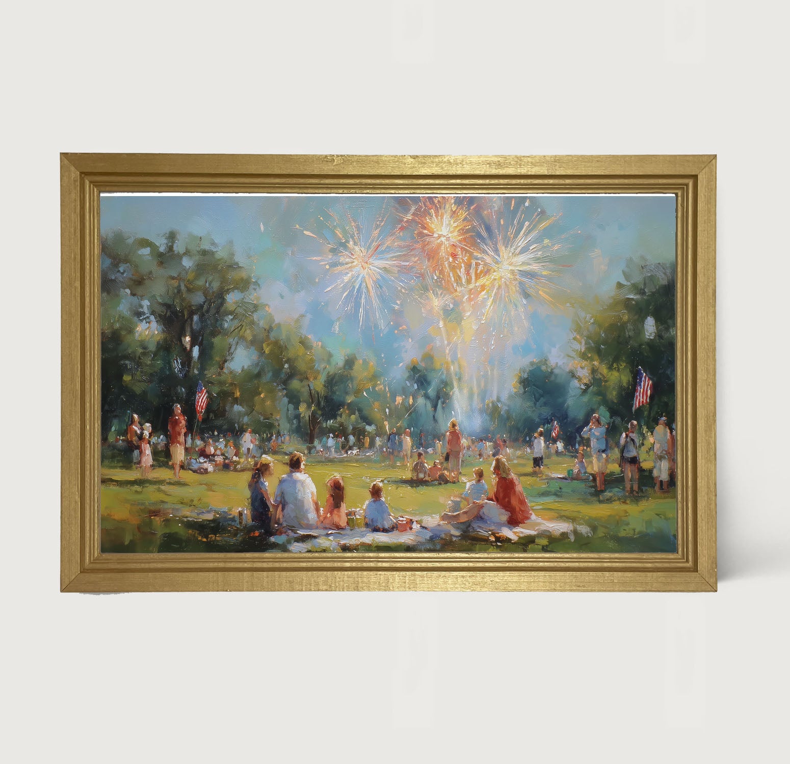 Fireworks- families at the Park - Framed Art
