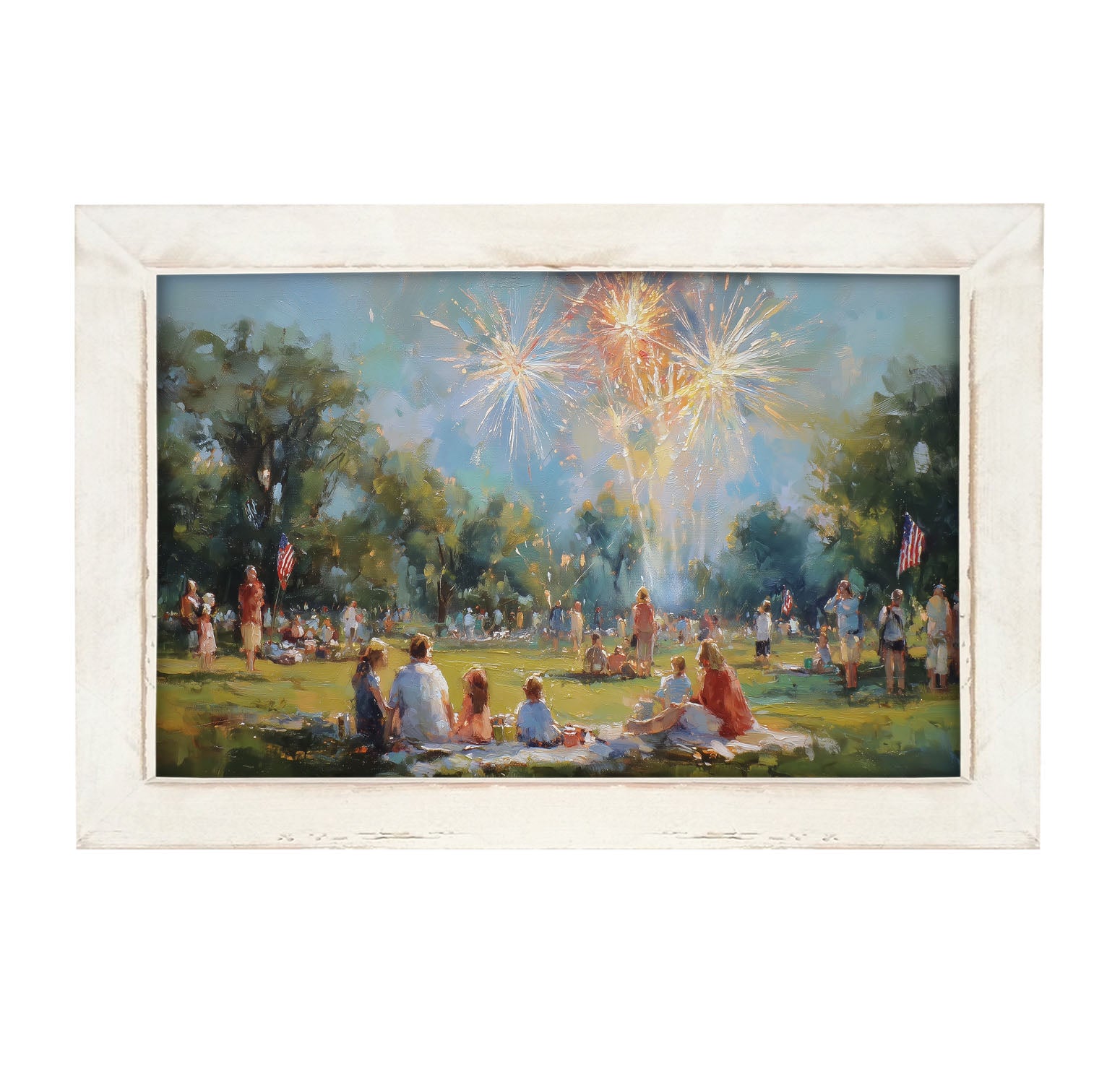 Fireworks- families at the Park - Framed Art