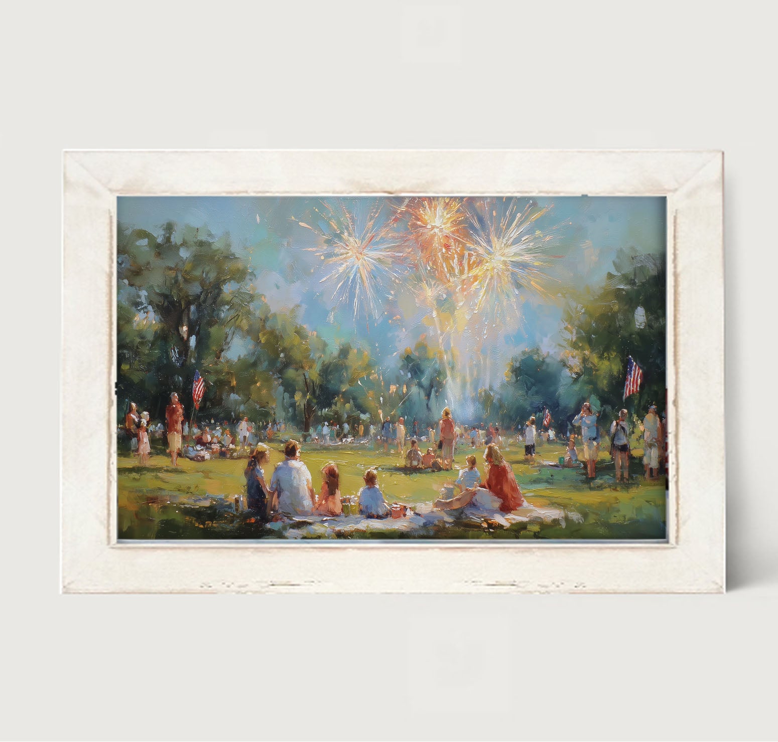 Fireworks- families at the Park - Framed Art
