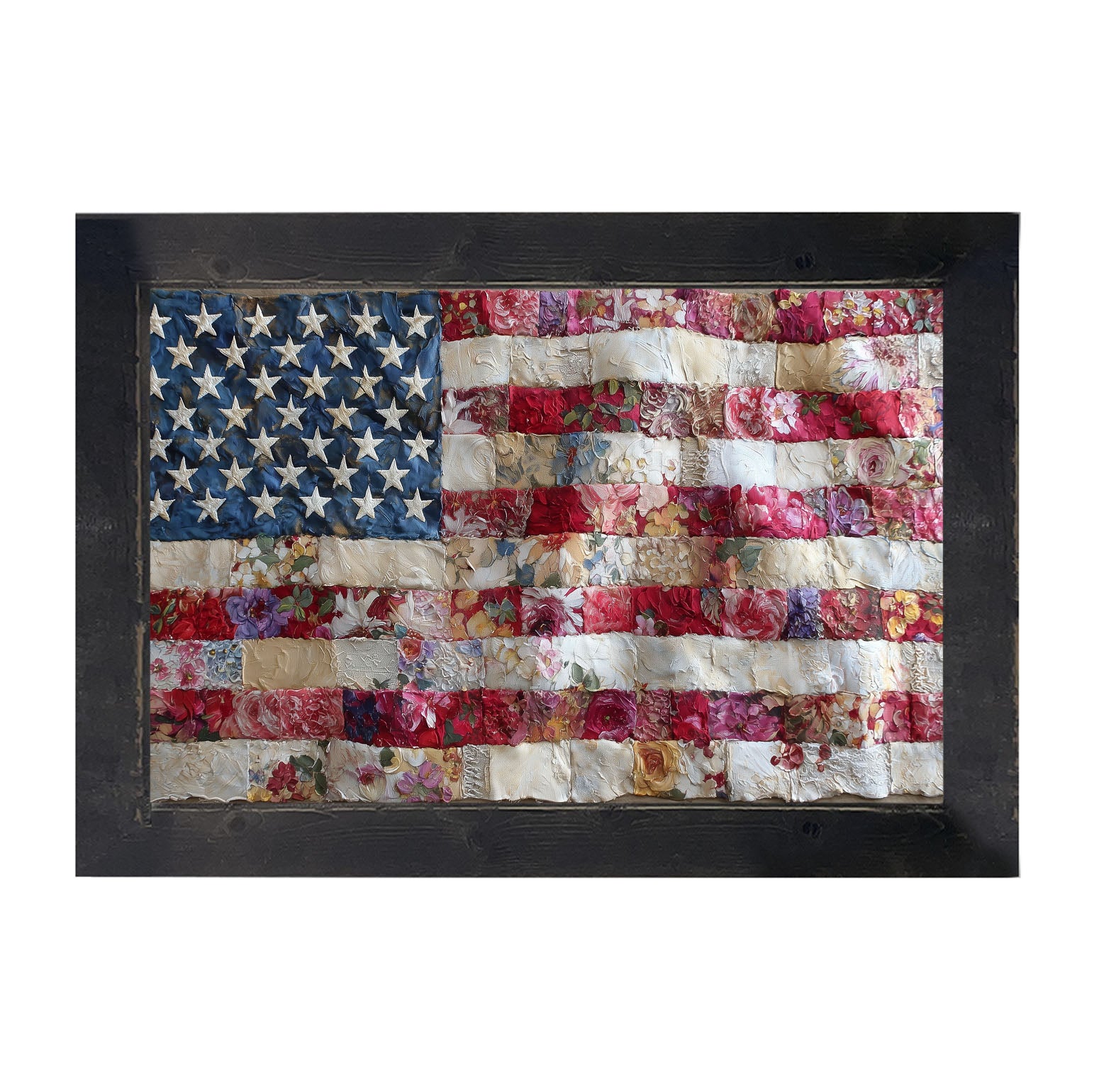 Flag - Quilted and Floral - Framed Art