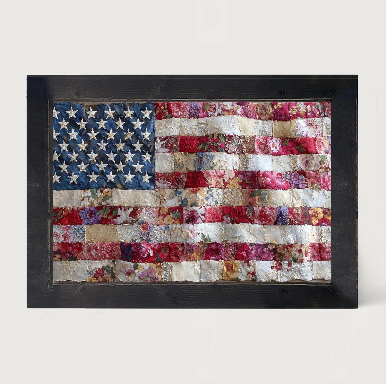 Flag - Quilted and Floral - Framed Art