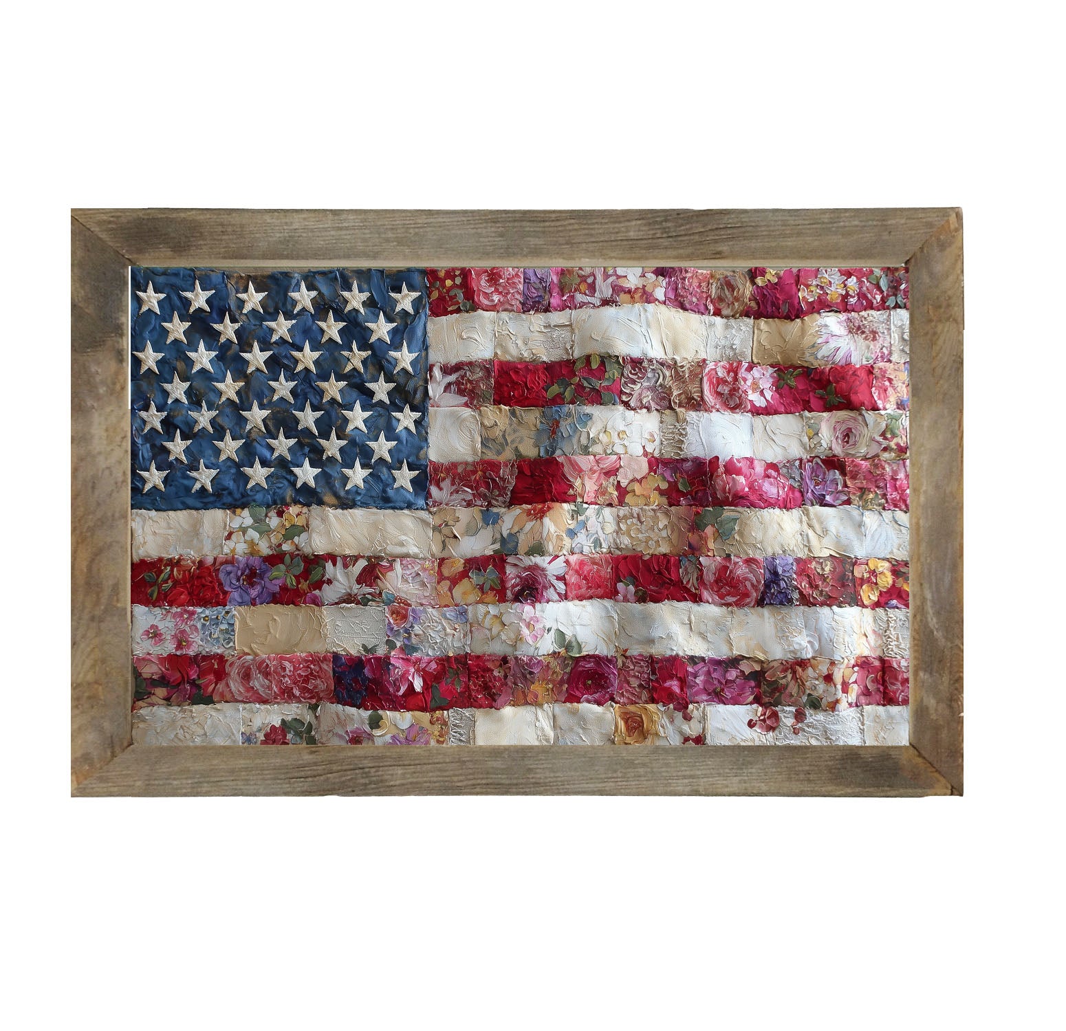 Flag - Quilted and Floral - Framed Art