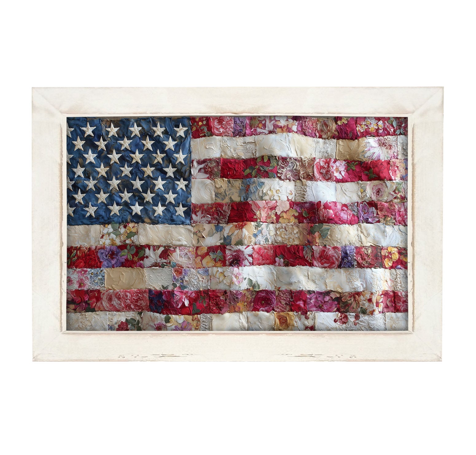 Flag - Quilted and Floral - Framed Art