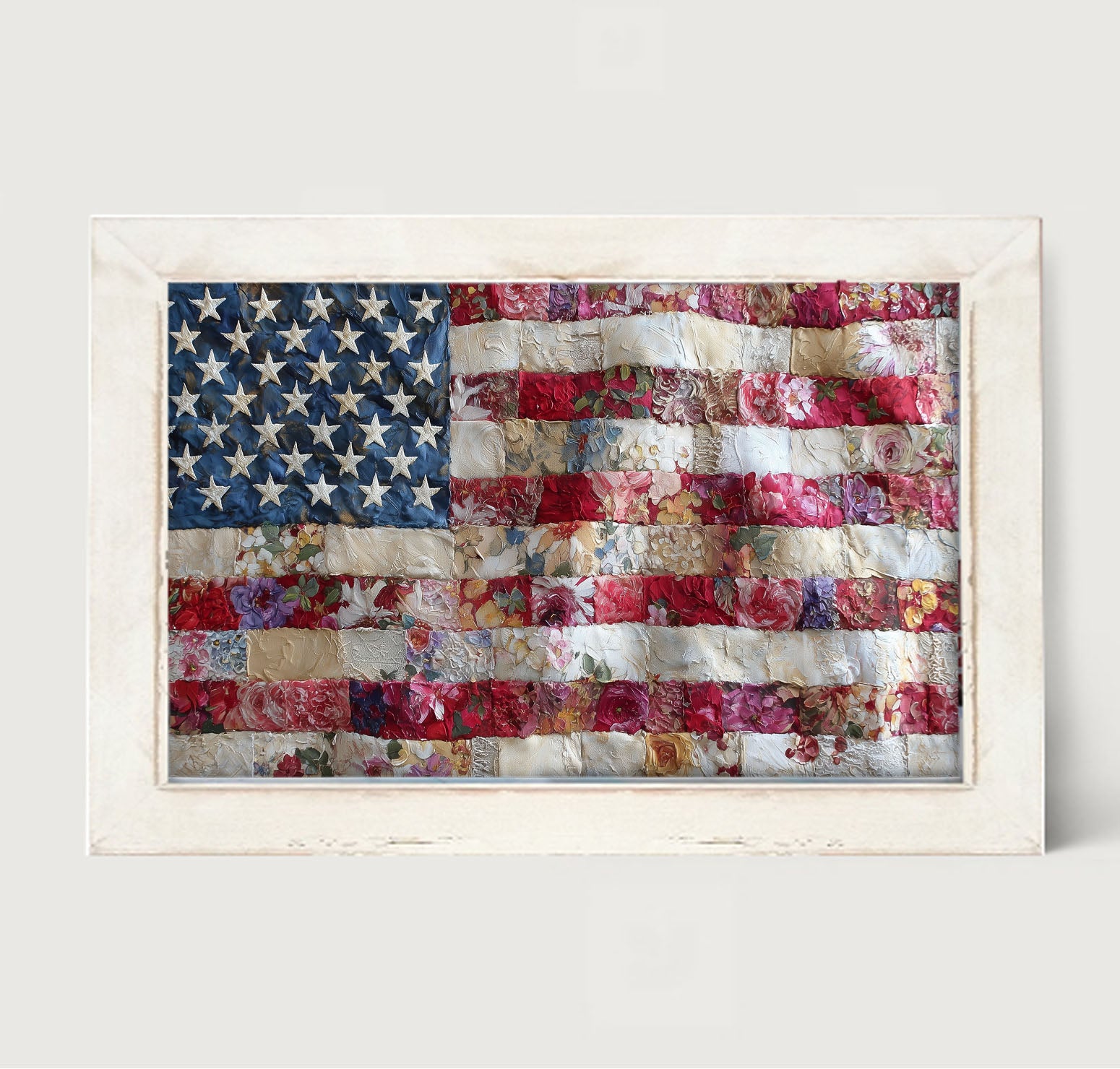 Flag - Quilted and Floral - Framed Art