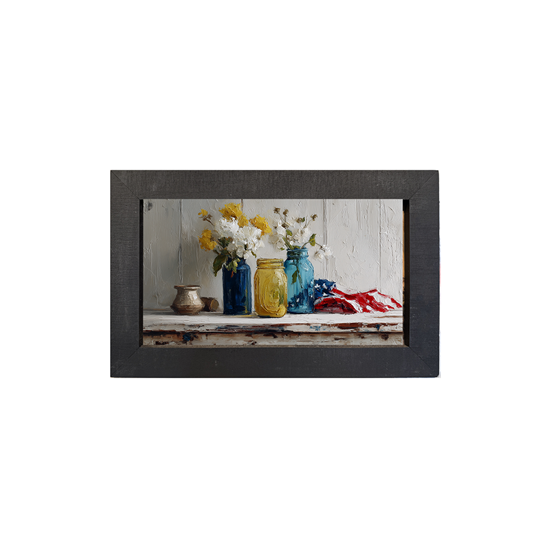 Sideboard Still Life - Jars with American Flag - Framed Art
