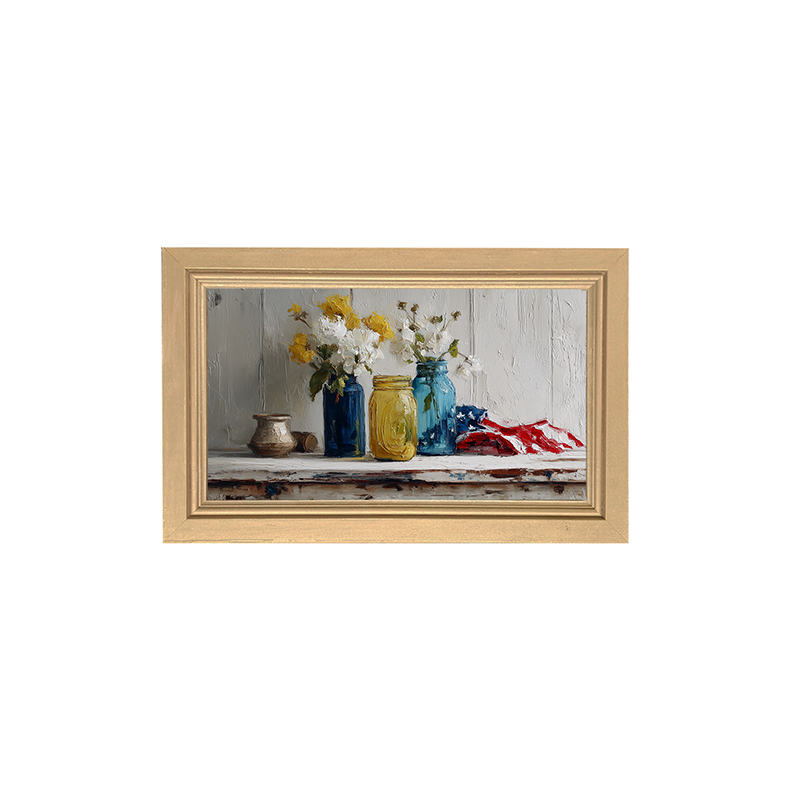 Sideboard Still Life - Jars with American Flag - Framed Art