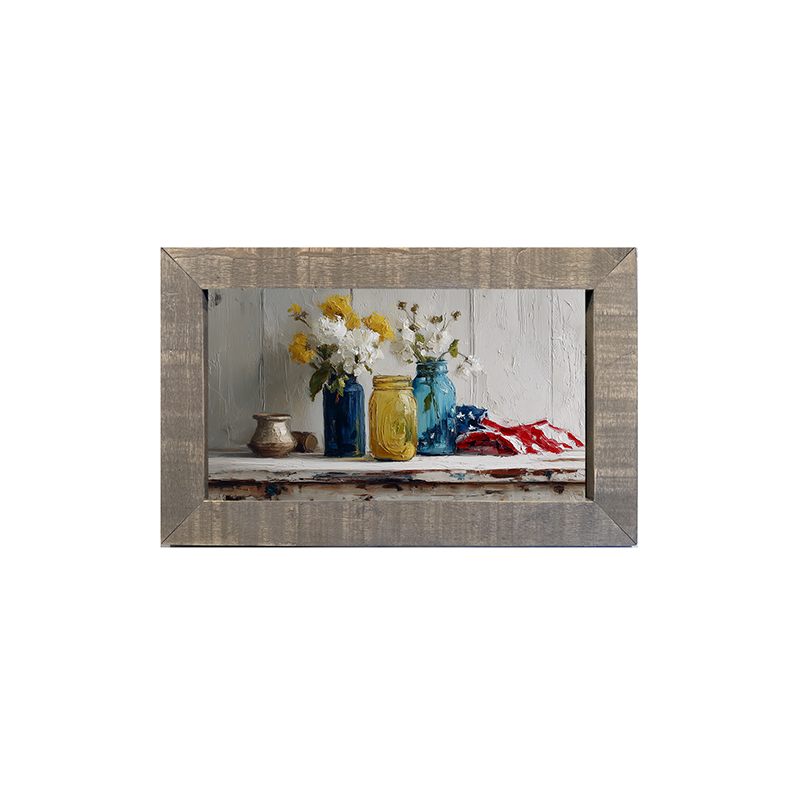 Sideboard Still Life - Jars with American Flag - Framed Art