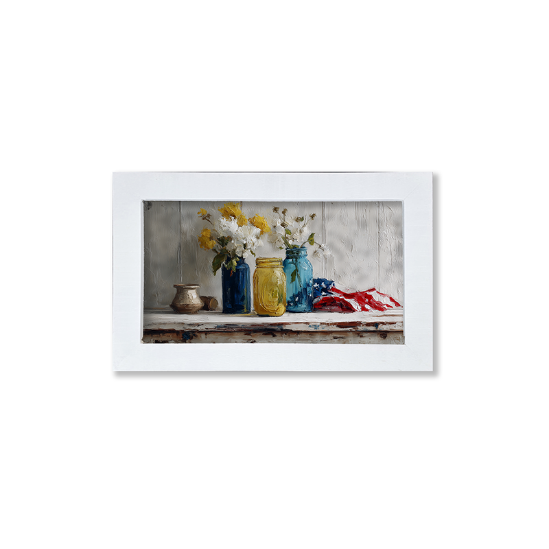 Sideboard Still Life - Jars with American Flag - Framed Art